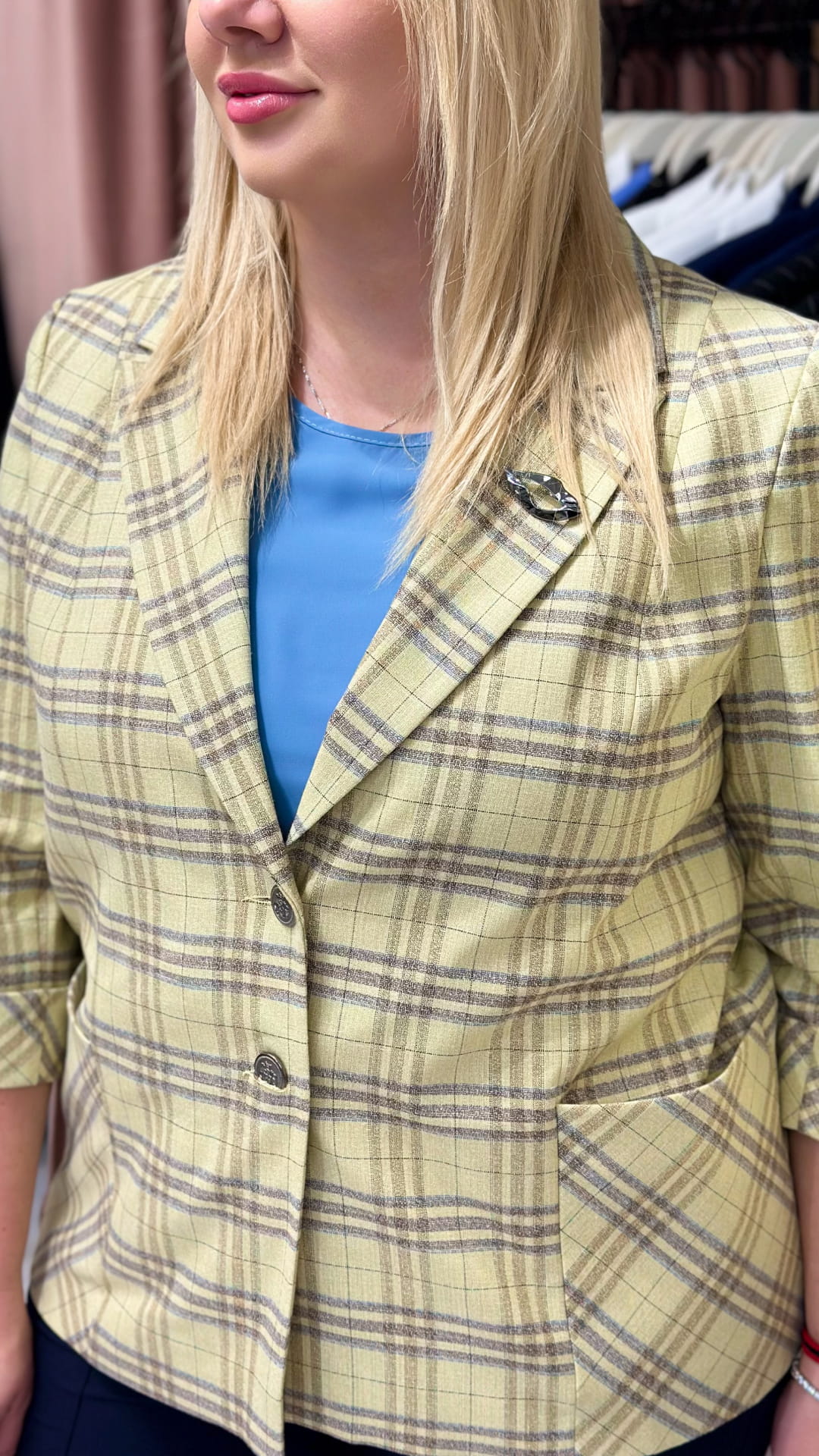 Sacou în carouri cu mânecă 3/4 - imagine 2